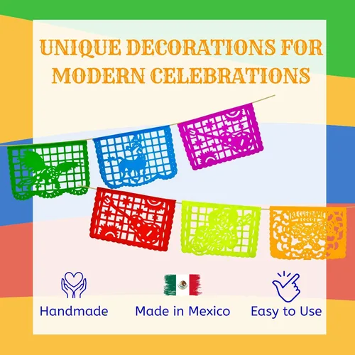 Miniatura 7 de Decoraciones de fiesta de Coco – Juego de pancartas de papel picado de plástico (paquete de 2, 10 banderas por pancarta) – Decoración mexicana