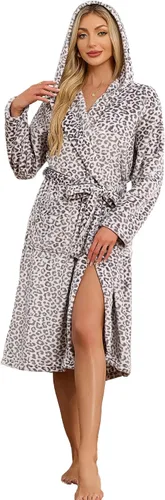 Miniatura 61 de HEARTNICE Bata de forro polar con capucha para mujer, bata de baño suave para mujer, bonito abrigo largo para casa