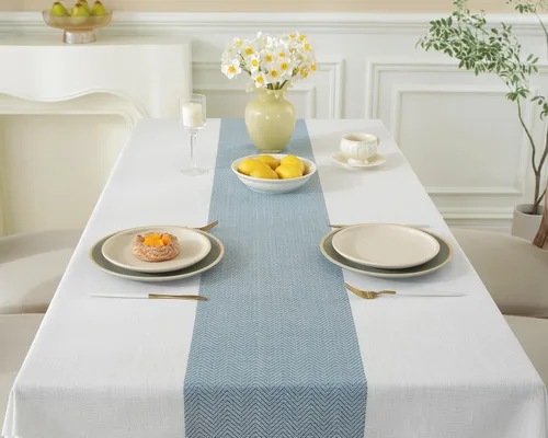 Miniatura 2 de Alsoo Mantel rectangular azul de 55 x 75 pulgadas, resistente a la decoloración, tela de lino de algodón para exteriores, playa, comedor, picnic