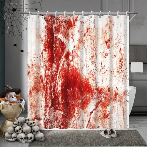 Cortina de ducha de Halloween, juego de cortina de ducha de pared de sangre roja, 72 x 72 pulgadas con ganchos, decoración de Halloween horrible