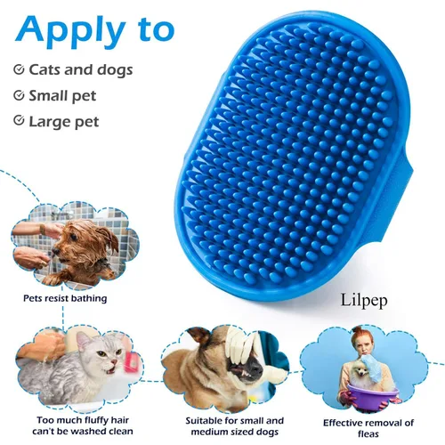 Miniatura 7 de Cepillo para aseo de perro, cepillo de baño con champú para mascotas Lilpep, peine de goma para masaje relajante con mango de anillo ajustable