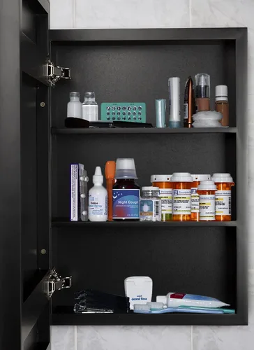 Miniatura 2 de Espejo de gabinete de medicina de 24 x 16 pulgadas, espejo negro empotrado o montado en la pared con estantes de almacenamiento, espejo moderno