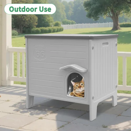 Miniatura 9 de Rockever Casa aislada para gatos al aire libre, casa impermeable para gatos al aire libre con puerta de escape, casa de plástico para gatos al aire