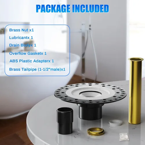 Miniatura 7 de Kit de desagüe de bañera independiente para bañera independiente con tubo de cola de latón y tubo de plástico ABS Negro mate