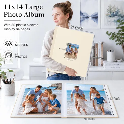 Miniatura 3 de Aevdor Álbum de fotos de 11 x 14 pulgadas con capacidad para 64 fotos, portafolio de arte con cubierta de lino de 11 x 14 pulgadas, carpeta