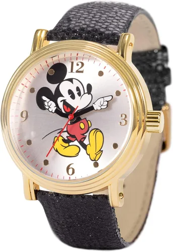 Disney Classic Mickey Mouse Moving Hands Watch, Iconic Design, Fun Animation Stylish Mickey Mouse Watch for Women, Fans Women's Watches with Black