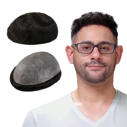 Miniatura 13 de Lordhair Toupee para hombres con cabello humano 100% europeo 8x10 pulgadas para hombres 0.001 in sistema de cabello de piel ultra fina para todos