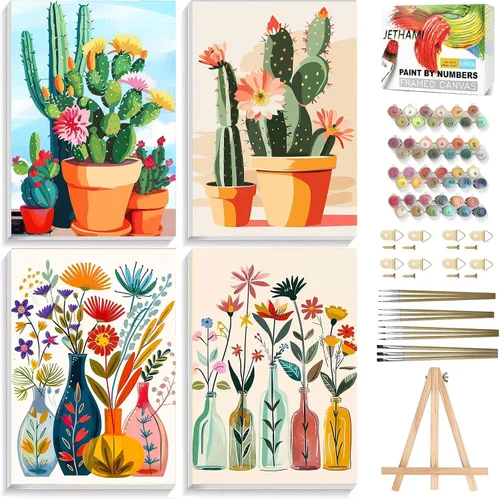 Miniatura 8 de Jethami Paquete de 6 pinturas por números para adultos principiantes, fácil de pintar con gato negro, kit de arte de lienzo para decoración de pared