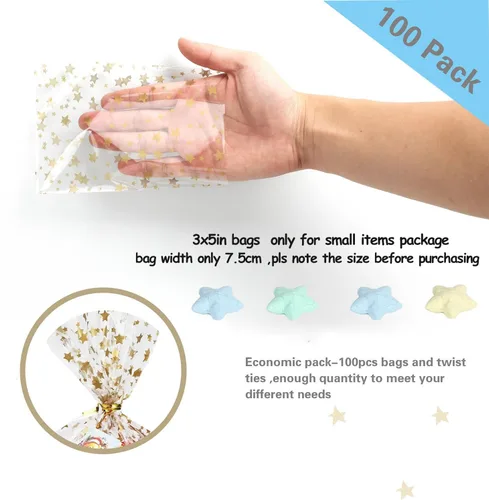 Miniatura 6 de 100 bolsas de regalo con estampado de estrellas de 3 x 5 pulgadas, bolsas de regalo de celofán, bolsas de regalo de celofán, bolsas de regalo