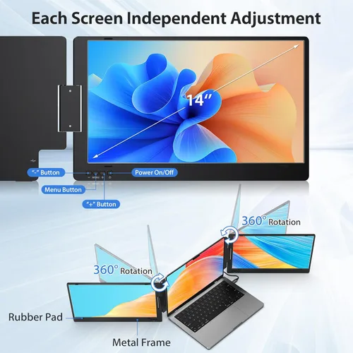 Miniatura 6 de KYY - Monitor portátil triple para portátil, extensor de pantalla USB-C FHD 1080P de 14'', pantalla IPS de computadora, pantalla triple, monitor