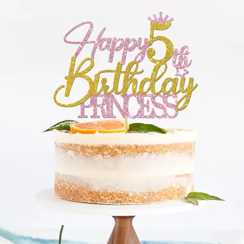 Miniatura 5 de Decoración para pastel de 5º cumpleaños de princesa – Suministros para pastel de cumpleaños de 5 años para niña – Decoración de fiesta de cumpleaños