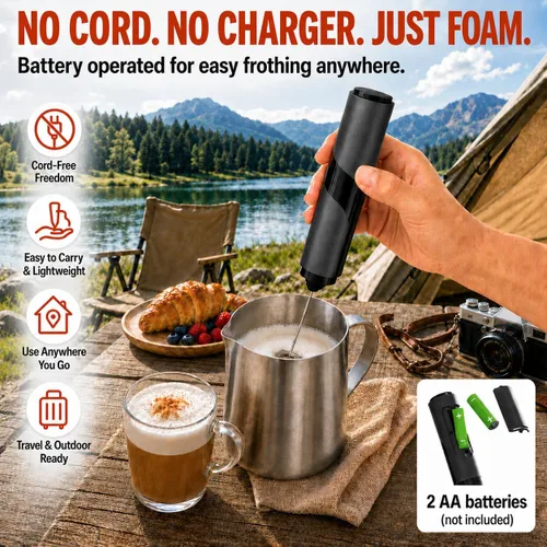 Miniatura 5 de Espumador de leche portátil de mano - Espumador de café de viaje de mano - Varita mezcladora de café - Agitadores de café eléctricos - Espumador