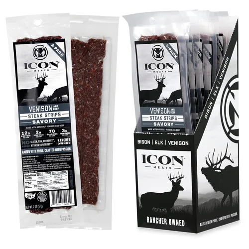 Miniatura 8 de ICON Meats - Tiras de carne seca de bisonte y carne de res, sabor original, 8 paquetes por caja, 2 tiras por paquete, aprobadas por el USDA, palitos