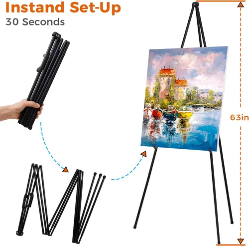 Miniatura 2 de ARTASY Soporte de caballete de 63 pulgadas para letreros de boda, carteles, caballete de artista portátil para pintar lienzo, trípode para el hogar