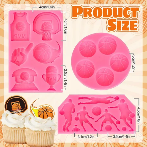 Miniatura 2 de Whaline 3 paquetes de moldes de fondant de baloncesto con temática deportiva, moldes de silicona, moldes de caramelo de chocolate para cocina