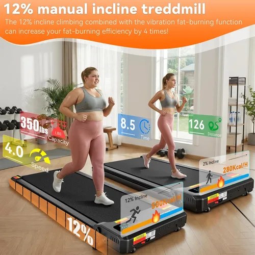 Miniatura 3 de ANCHEER Cinta de correr con inclinación – Plegable debajo del escritorio/Capacidad máxima de 300 libras – Cinta de correr eléctrica compacta