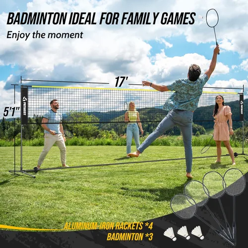 Miniatura 4 de Volleyball Badminton Pickleball 3-in-1 Combo Net Set, 5.1-7.4ft Adjustable Height Sports Nets for Backyards, Portable 17ft Outdoor Net with Carry