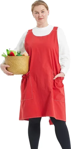 Miniatura 11 de Delantales grandes de talla grande para mujer con bolsillos de algodón y lino para hornear cocina