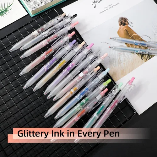Miniatura 6 de HANKU Juego de 8 bolígrafos de gel retráctiles de 8 colores, juego de bolígrafos de gel brillantes de estilo japonés, 0.7mm, bolígrafos