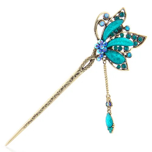 Miniatura 6 de YOY Moda larga decoración de pelo chino estilo tradicional mujeres niñas palo pelo horquilla hacer el pelo accesorio con mariposa, café