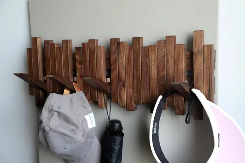 Miniatura 3 de Perchero de madera natural para piano de pared Perchero de pared Perchero de pared abatible con 5 ganchos Gancho de arte para pared