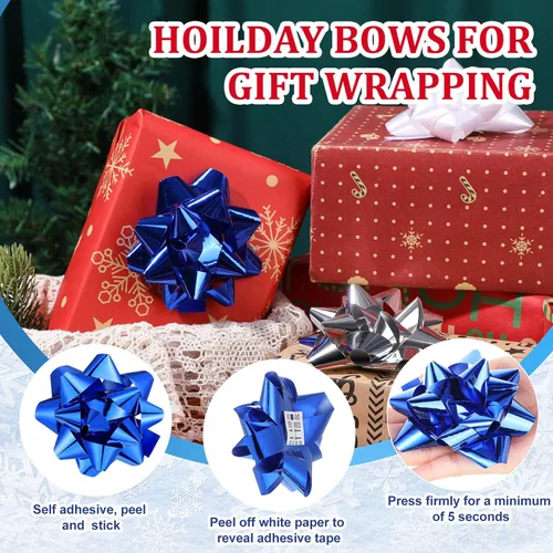 Miniatura 2 de Paquete de 24 Lazos de Navidad para Envolver Regalos, Lazos de Regalo de Cinta, Lazos de Cinta de Estrella de Navidad Autoadhesivos Surtidos