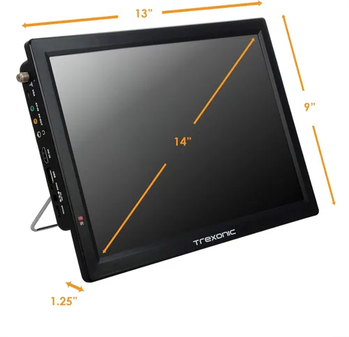 Miniatura 3 de Trexonic Televisor LED portátil recargable de 14 pulgadas 720p con HDMI, SD/MMC, USB, VGA, entrada/salida AV y sintonizador digital incorporado