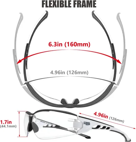 Miniatura 5 de HTS HUNTERSKY Gafas de seguridad de tiro envolventes U6 transparentes, antiniebla y antiarañazos, ligeras y súper flexibles con ANSI Z87.1