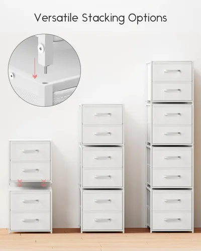 Miniatura 7 de Homsorout Cajones de almacenamiento apilables, cajones de armario de 2 niveles, organizador de armario con asas de metal, mesita de noche con Blanco