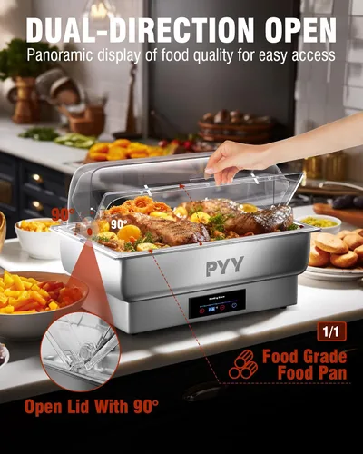 Miniatura 4 de PYY Plato Calentador Eléctrico, Juego de Chafing Dish de Tapa Enrollable para Buffet, Juego de Servidor Calentador Chafer para Catering, Buffets