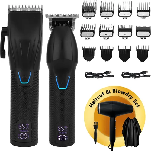 AMULISS Cortadora de pelo profesional y kit de recortadora sin huecos para hombres, cortadora de barba, cortadora de pelo, juego de aseo con secador