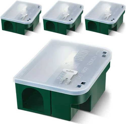 Miniatura 9 de Qualirey 4 piezas Estación de cebo para ratas 22.5 cm x 18.5 cm x 9.2 cm Trampas para ratas con tapa abatible, cajas de bloques con llaves para Negro
