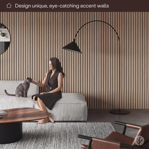 Miniatura 3 de Bark & Bole Oak - Paneles acústicos de chapa de madera texturizada 3D para pared y techo, solución decorativa que absorbe el sonido para hogares