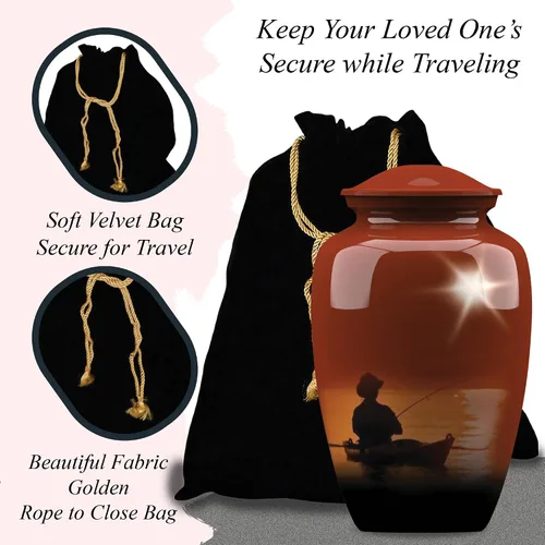 Miniatura 7 de Forever URNS - Urna funeraria de cremación para adultos con tema clásico de hombre de pesca para cenizas humanas de mujeres y hombres, 320 pulgadas