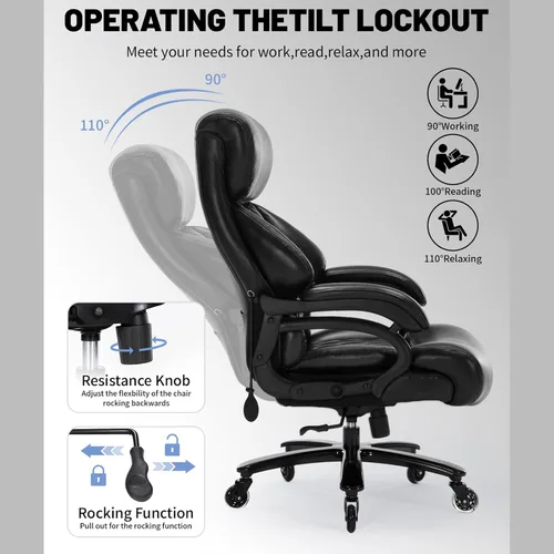 Miniatura 3 de Silla de oficina grande y alta de 600 libras, silla de escritorio de cuero ejecutiva con soporte lumbar ajustable y cojín de resorte de bolsillo