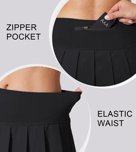 Miniatura 3 de YYV Falda de tenis plisada para mujer con 3 bolsillos, falda pantalón elástica de cintura alta para mujer, para entrenamiento atlético, casual