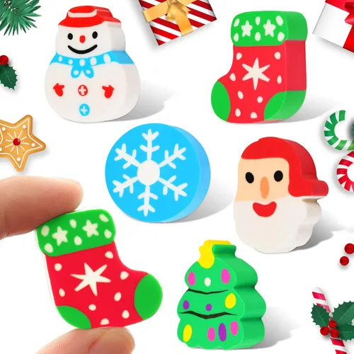Miniatura 3 de Borradores de Navidad para niños a granel, árbol de Navidad, Papá Noel, muñeco de nieve, copo de nieve, surtido, borrador de gran novedad, mascotas