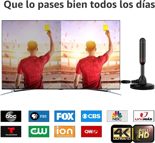 Miniatura 7 de Antena de TV para interiores con 2 potenciadores de señal y cable de 32 pies - Antena digital para Smart TV, base magnética, compatible con 4K 1080p