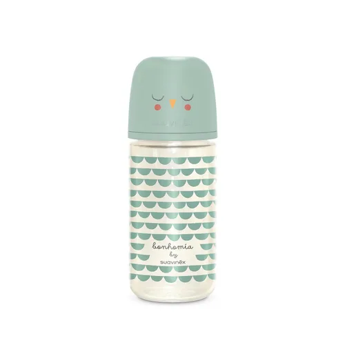 Suavinex Bonhomia - Biberón de vidrio con pezón de silicona SX PRO, biberones anticólicos, biberones para bebés amamantados, flujo medio, 3 meses, 8