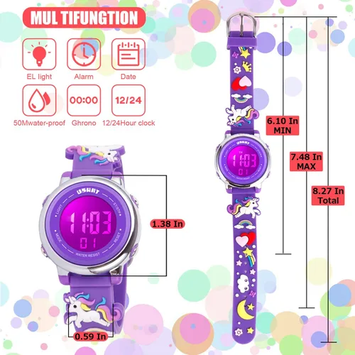 Miniatura 7 de USWAT Kids Watch 3D Cartoon Toddler Wrist Digital Watch Waterproof 7 Color Lights with Alarm Stopwatch for 3-10 Year Boys Girls Little Child