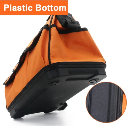 Miniatura 2 de Bolsa de herramientas resistente de 16 pulgadas, base de plástico moldeada, tela Oxford 900D impermeable, organizador de herramientas de boca ancha