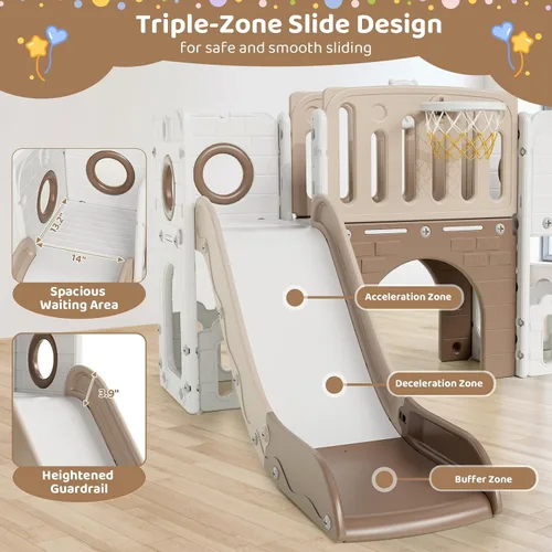 Miniatura 5 de Arlopu Juego de Tobogán 9 en 1 para Niños Pequeños, Set de Juego de Escalador y Tobogán Grande para Niños con Pendiente Larga, Telescopio, Espacio