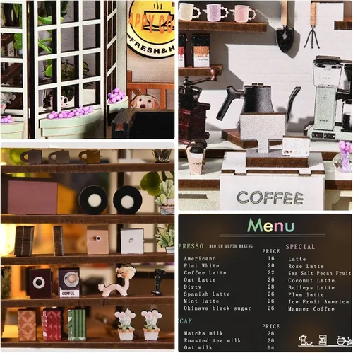 Miniatura 3 de Green House - Kit de rincón de libro - Rompecabezas de madera 3D en miniatura de jardín de café, decoración de estantería para adultos