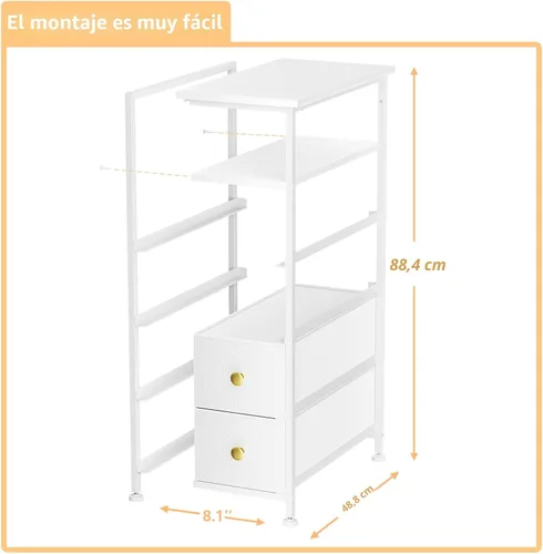 Miniatura 7 de Cómoda estrecha para dormitorio, torre de almacenamiento delgada, cómoda de 4 cajones de tela con estante de madera, organizadores de baño