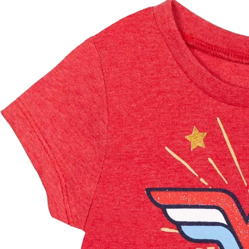 Miniatura 7 de DC Comics Conjunto de camiseta de la Liga de la Justicia Mujer Maravilla y pantalones cortos de delfín retro activo para bebés y niños grandes