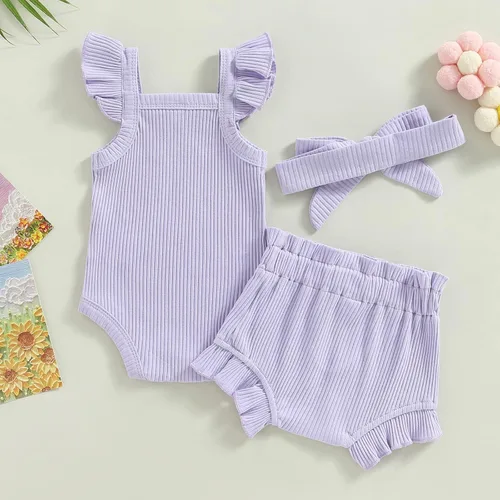 Miniatura 9 de Ropa de bebé recién nacida, sin mangas, con flores, enterizo, pantalones cortos, conjunto de verano