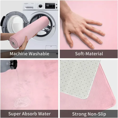 Miniatura 4 de Tapete rosa para puerta delantera, tapete de entrada con parte trasera de goma antideslizante para cocina, dormitorio y baño