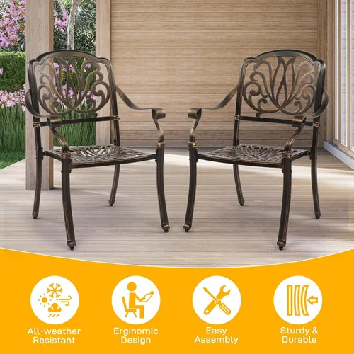 Miniatura 6 de VINGLI Juego de 2 sillas de patio de aluminio fundido para todo tipo de clima, sillas de comedor al aire libre, sillones de metal para piscina