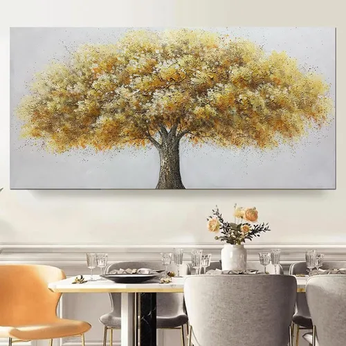 Miniatura 11 de Yotree Pintura de árbol, 24 x 48 pulgadas, óleo sobre lienzo, arte abstracto, enmarcado, pintado a mano, moderno, unisex, interior, sala de estar