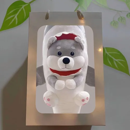 Miniatura 5 de Almohada de felpa de perro de tiburón de 15.7 pulgadas, juguete de peluche suave de animales de tiburón para abrazar, almohada para dormir